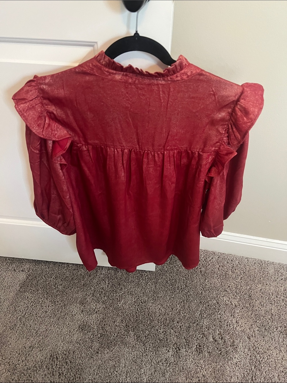 Michelle McDowell Ruffle Sleeve Blouse Women’s XL Red Shimmer Boho Top - Picture 5 of 5